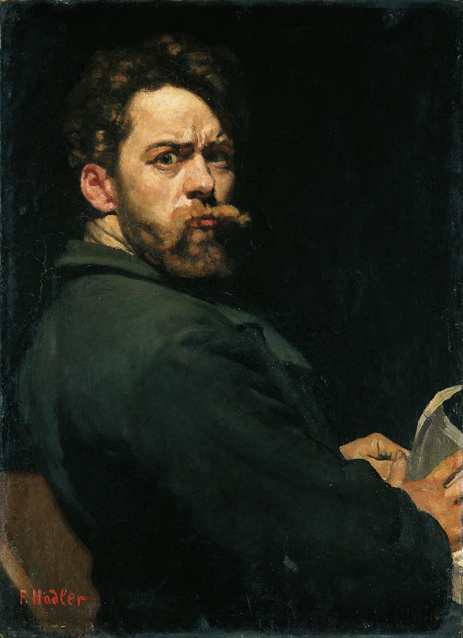 Ölgemälde von Ferdinand Hodler aus dem Jahr 1881 mit dem Titel: Selbstbildnis (Der Zornige)