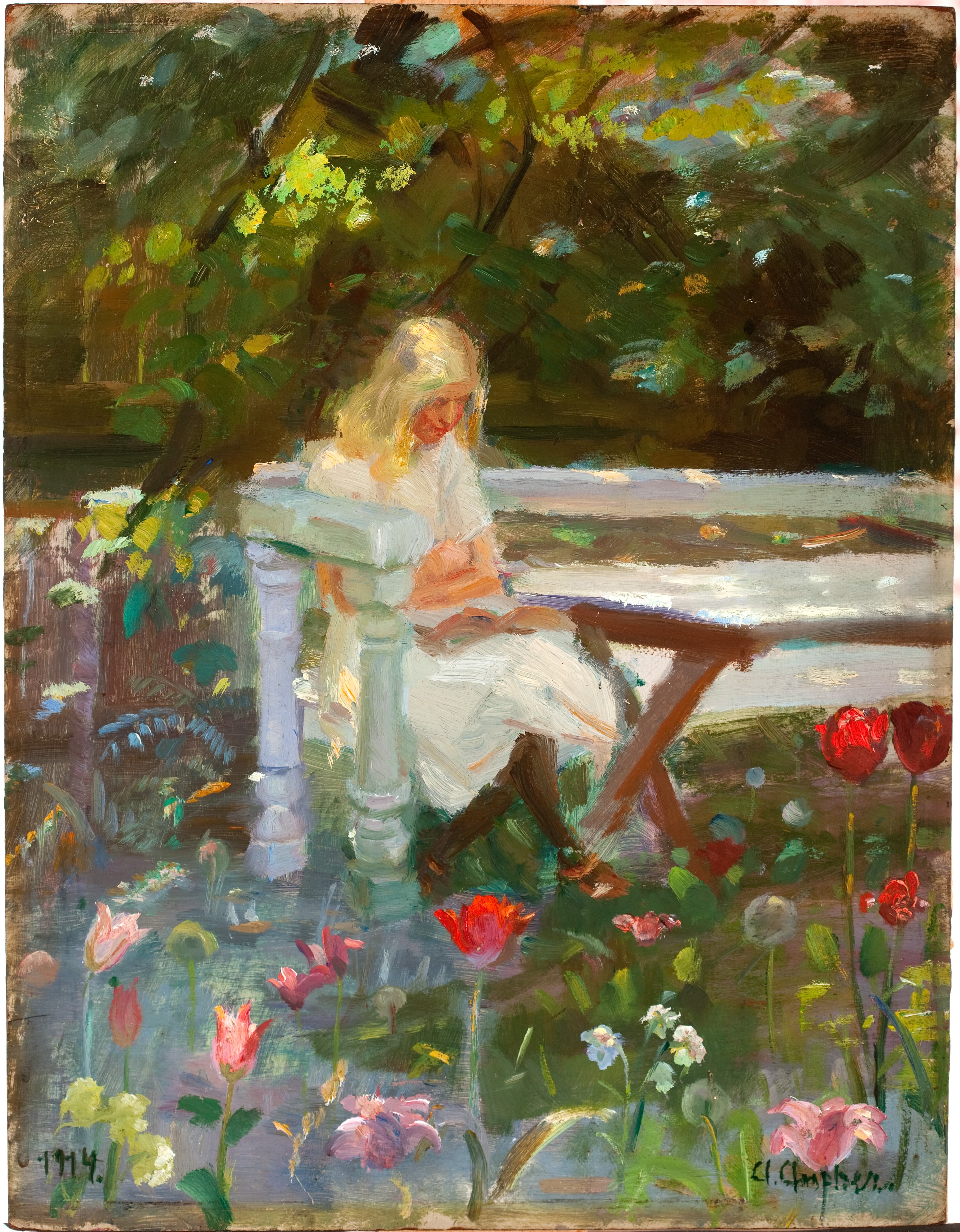 Anna Ancher Ein Mädchen im Garten im Sommer. Skagen, 1914